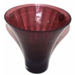 Dartington glass plum coloured vase of flared shape with Dartington paper label