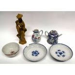 Group of Chinese 18th century and later ceramics including small Chinese tea pot, the blue ground
