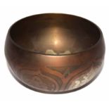 Oriental metal bowl with silver metal decoration, 10cm diam