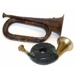 Military style bugle bearing the crest of the Royal Engineers, together with one other (2)