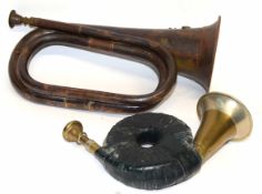 Military style bugle bearing the crest of the Royal Engineers, together with one other (2)