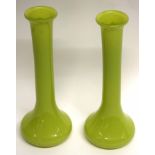 Pair of Art Deco shaped Murano green ground glass vases, 25cm high