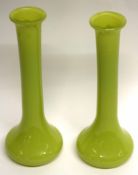 Pair of Art Deco shaped Murano green ground glass vases, 25cm high