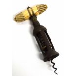 Thomason type ratchet corkscrew with bone handle (brush missing), 20cm long