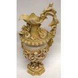19th century Continental porcelain ewer in Gothic style with RW factory mark to base, 27cm high