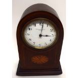 Edwardian inlaid mantel clock, retailed by Winsor Bishop of Norwich, 22cm high