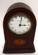 Edwardian inlaid mantel clock, retailed by Winsor Bishop of Norwich, 22cm high