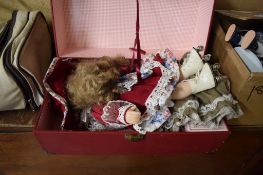 BOX CONTAINING A MODERN DOLL WITH CLOTHES AND A BOX WITH SMALL DOLL FROM AROUND THE WORLD