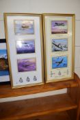 TWO FRAMED SETS OF COMMEMORATIVE PRINTS DEPICTING WWII AIRCRAFT