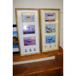 TWO FRAMED SETS OF COMMEMORATIVE PRINTS DEPICTING WWII AIRCRAFT