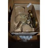 BOX CONTAINING VARIOUS MAGNIFYING GLASSES AND LENS