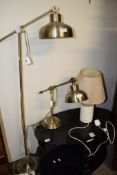 MODERN ANGLEPOISE TYPE STANDARD LAMP, SMALLER SIMILAR TABLE LAMP AND ONE OTHER, LARGEST 147CM