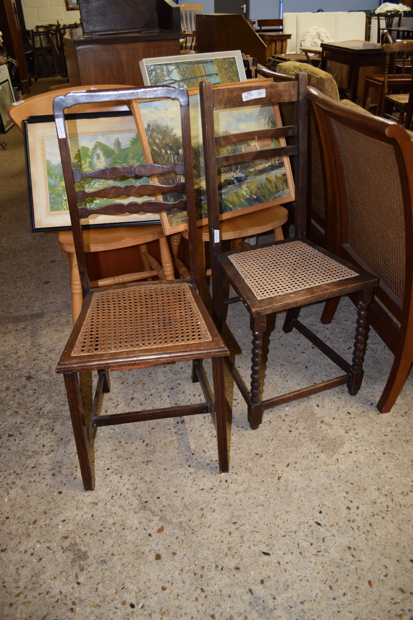 TWO CANE SEATED BEDROOM CHAIRS