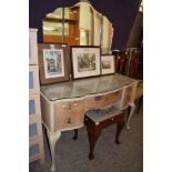 PARTIALLY PAINTED TRIPLE MIRROR BACK DRESSING TABLE, 117CM WIDE