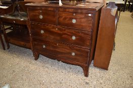 MAHOGANY FOUR DRAWER CHEST ON SPLAYED FEET, CIRCA MID-19TH CENTURY, 94CM WIDE
