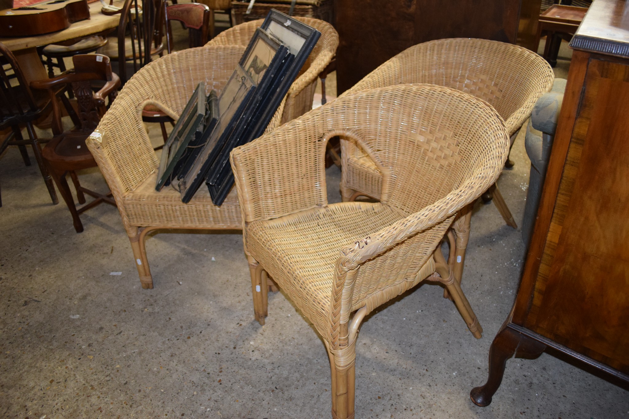 SET OF FOUR MODERN CANE WORK CONSERVATORY TUB CHAIRS