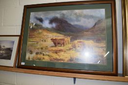 LARGE COLOURED LITHOGRAPH OF HIGHLAND CATTLE