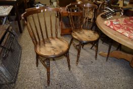 PAIR OF EARLY 20TH CENTURY SOLID SEAT STICK BACK DINING CHAIRS