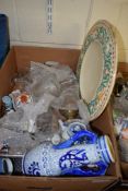 BOX CONTAINING POTTERY ITEMS, SOME WITH BLUE AND WHITE DELFT DESIGN