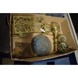 BRASS WARES INCLUDING A BRASS TRIVET AND CIRCULAR METAL PLATE STAMPED “CMD DISTRIBUTOR W N NICHOLSON