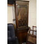 REPRODUCTION FULL HEIGHT CORNER CUPBOARD WITH LEADED GLAZED TOP DOOR, 182CM HIGH