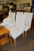 SET OF FOUR MODERN WHITE UPHOLSTERED DINING CHAIRS