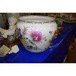 LARGE CONTINENTAL PORCELAIN JARDINIERE DECORATED IN MEISSEN STYLE WITH FLOWERS
