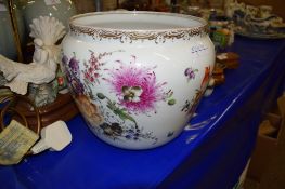 LARGE CONTINENTAL PORCELAIN JARDINIERE DECORATED IN MEISSEN STYLE WITH FLOWERS