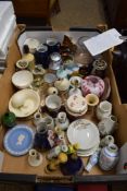 BOX OF MISCELLANEOUS CERAMICS INCLUDING WORCESTER EGG CODDLERS ETC