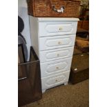 MODERN WHITE FIVE DRAWER CHEST, 34CM WIDE