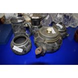 GROUP OF PEWTER WARES OVERLAID WITH SILVER METAL DECORATION MADE IN CHINA