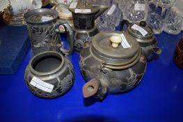 GROUP OF PEWTER WARES OVERLAID WITH SILVER METAL DECORATION MADE IN CHINA