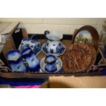 GROUP OF BLUE AND WHITE CERAMIC ITEMS INCLUDING JUG AND BOWL AND CHEESE DISH