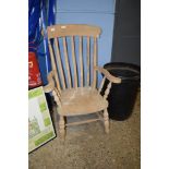 VINTAGE STRIPPED KITCHEN ARMCHAIR WITH SLAT BACK AND SOLID SEAT