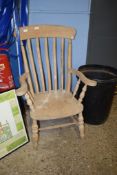 VINTAGE STRIPPED KITCHEN ARMCHAIR WITH SLAT BACK AND SOLID SEAT