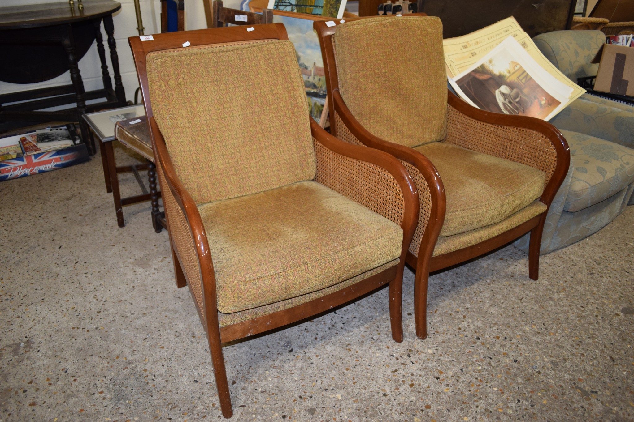 PAIR OF REPRODUCTION BERGERE TYPE ARMCHAIRS