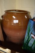 LARGE BROWN GLAZED POTTERY JARDINIERE