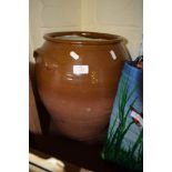 LARGE BROWN GLAZED POTTERY JARDINIERE