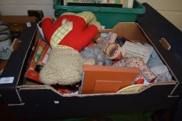 BOX CONTAINING VARIOUS SOFT TOYS, MONOPOLY GAME AND LOTTO GAME