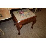 LATE VICTORIAN MAHOGANY DRESSING TABLE STOOL WITH GROSPOINT WOOL EMBROIDERED SEAT, 45CM WIDE