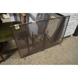 METAL MESH WORK FIRE SCREEN AND TWO ANDIRONS, 92CM WIDE