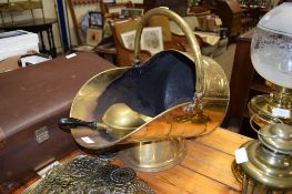 BRASS COAL SCUTTLE AND SHOVEL