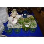 TRAY OF CERAMICS AND GLASS WARE INCLUDING A PART DUCHESS VIOLETTA TEA SET