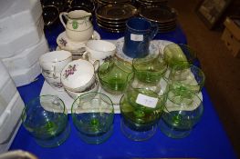 TRAY OF CERAMICS AND GLASS WARE INCLUDING A PART DUCHESS VIOLETTA TEA SET