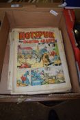 BOX CONTAINING HOTSPUR AND VALIANT AND VICTOR COMICS