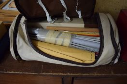 BAG CONTAINING VARIOUS SEWING EQUIPMENT AND KNITTING NEEDLES