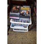 THREE BOXES CONTAINING VARIOUS DVDS AND CDS ETC