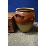 LARGE BROWN GLAZED POTTERY JARDINIERE