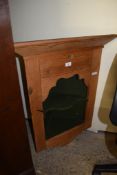 PINE WALL MOUNTING CORNER CUPBOARD WITH PAINTED INTERIOR, 64CM WIDE