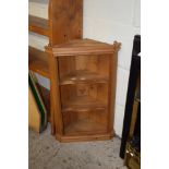 MODERN SMALL PINE WALL MOUNTING CORNER CUPBOARD, 39CM WIDE